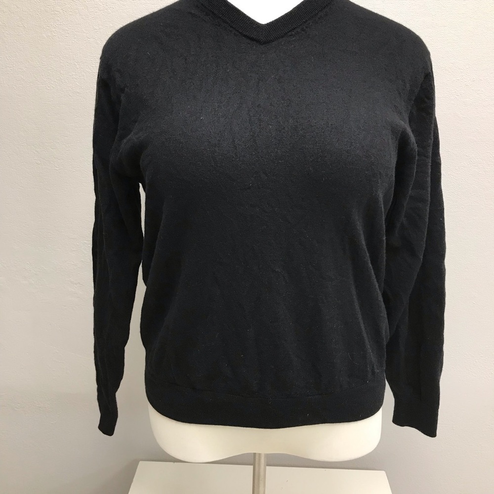 Turnbury Men's Black V-Neck Merino Wool Sweater - Size XL